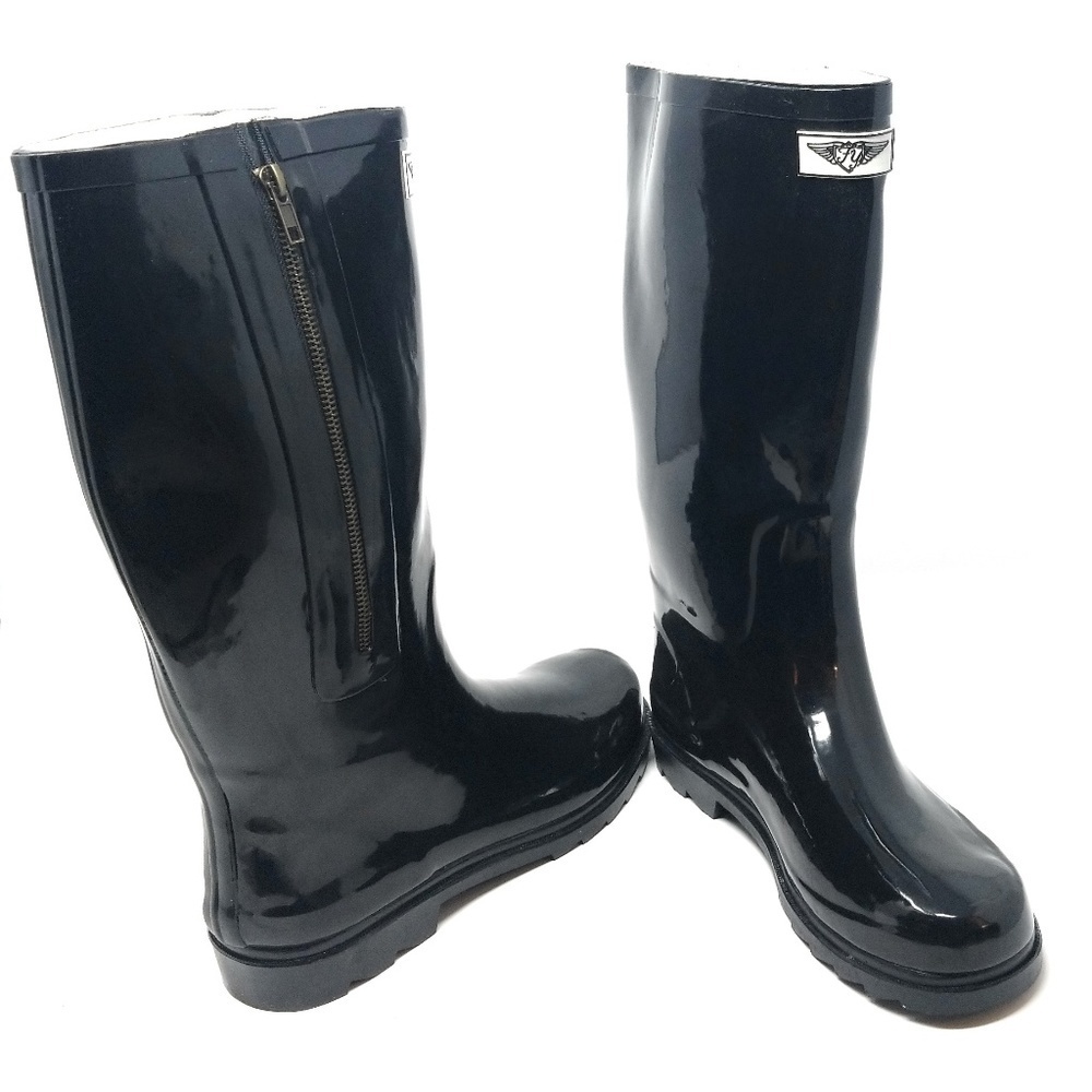 Women Tall Rain Boots with Zipper, #6035, Black